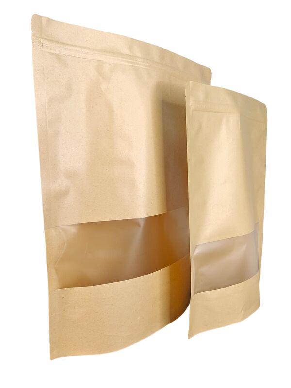 Moisture Resistant Kraft Paper Windowed Composite Bag with Customizable Printing and Food-Grade Safety for Premium Food Packaging